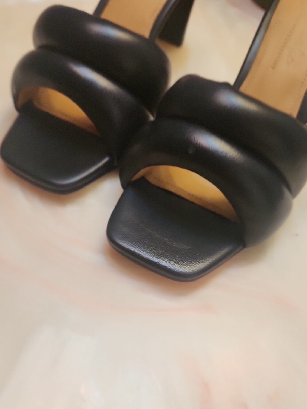 Quinn Padded Black Mule Heels — Women's Slip-On Sandals - Picture 9 of 9
